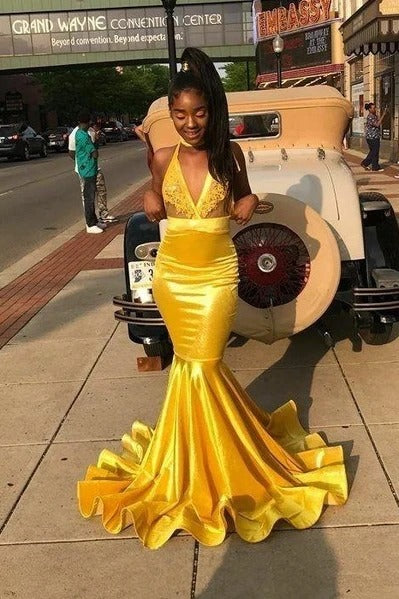 Yellow Bodycon Mermaid Prom Dresses Long with Appliques: A Stunning Choice for Your Special Night