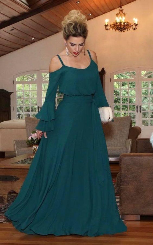 Steal the Spotlight in a Long A-Line Simple Green Prom Dress