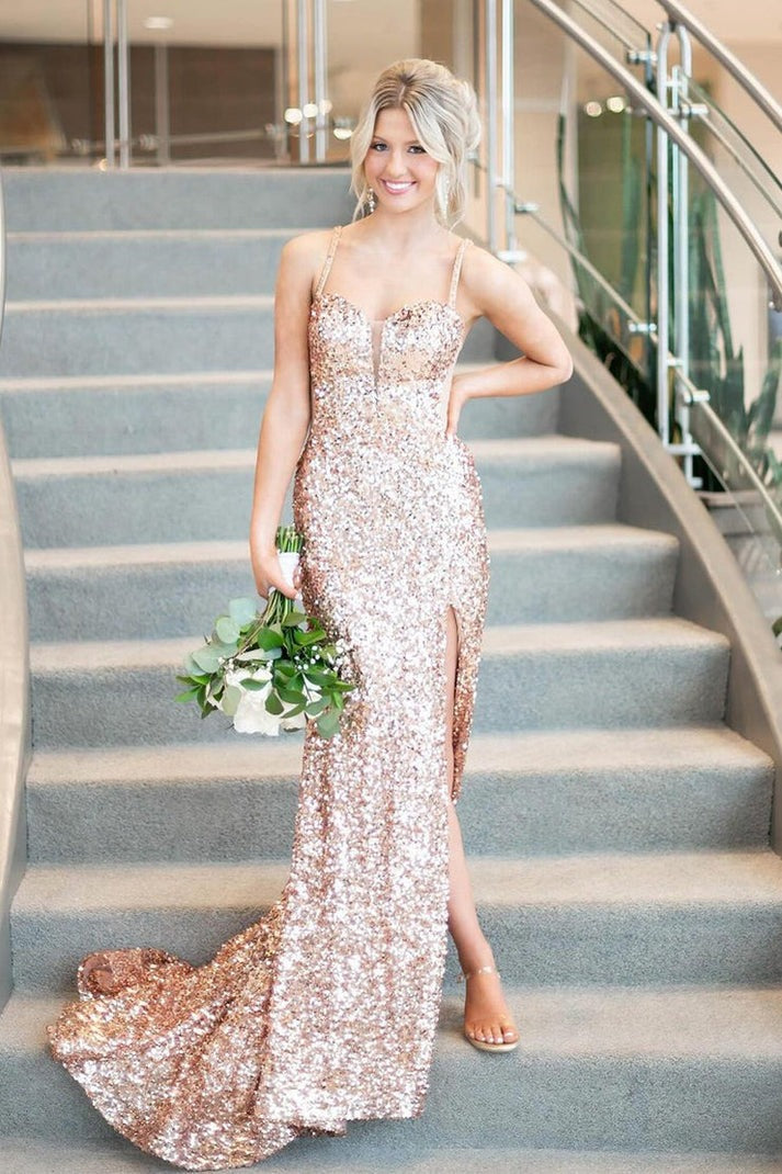 Champagne Sequins Mermaid Sweetheart Long Prom Dress: A Dream Come True