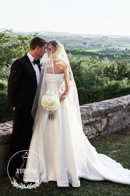 Charming Long Ball Gown Strapless Satin Wedding Dresses, WD25011