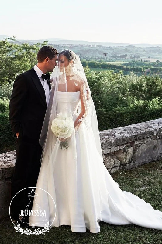 Charming Long Ball Gown Strapless Satin Wedding Dresses, WD25011