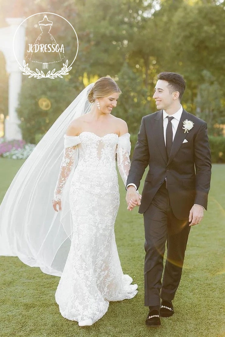 Mermaid Tulle Lace Off-the-Shoulder Wedding Dresses, WD25032