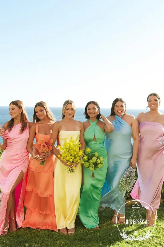 Colors Sheath Romantic Silk Satin Bridesmaid Dress, BD25012