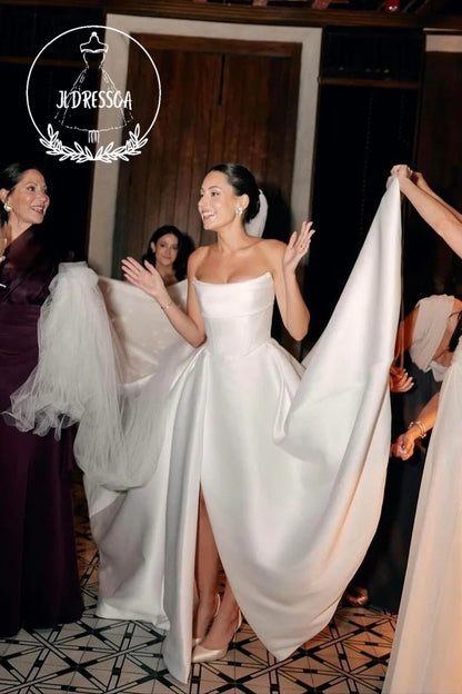 Elegant White Strapless Satin Wedding Dresses, WD25024