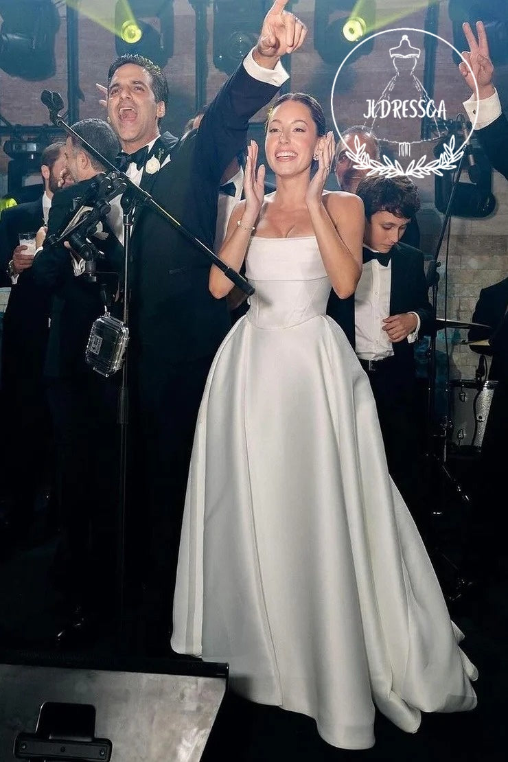Elegant White Strapless Satin Wedding Dresses, WD25024