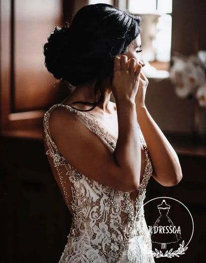 Romantic Long Mermaid Lace Wedding Dresses with Sweetheart Neckline, WD25006