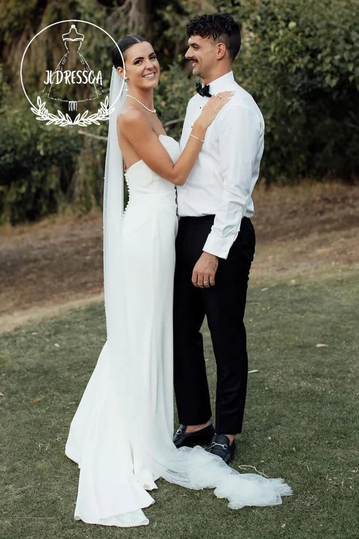 Simple White Strapless Satin Mermaid Wedding Dresses, WD25025