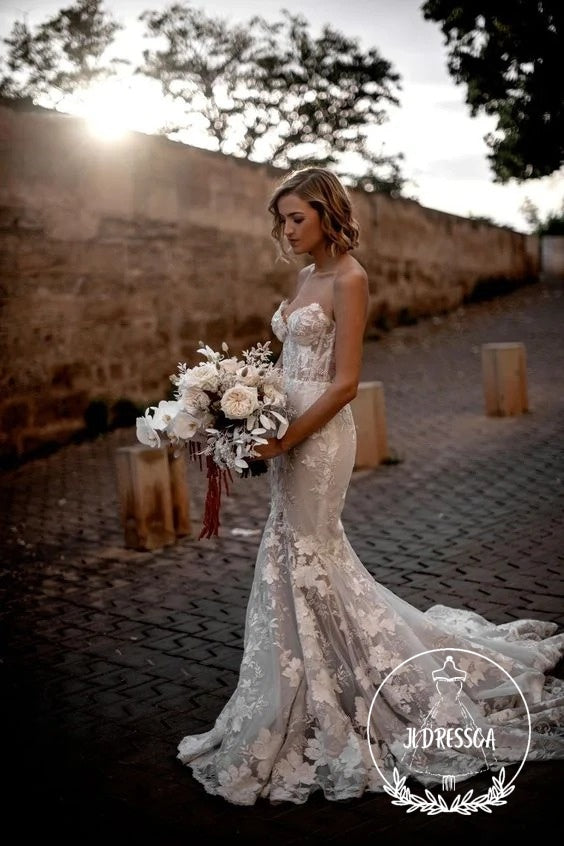 Romantic Long Mermaid Lace Wedding Dresses with Sweetheart Neckline, WD25006