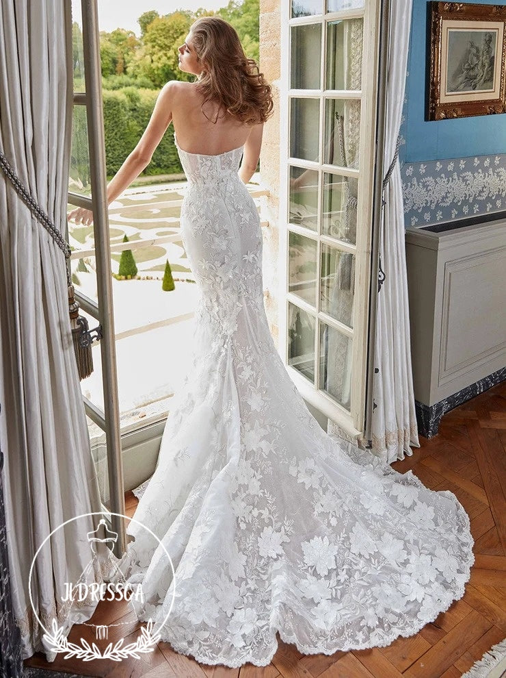 Romantic Long Mermaid Lace Wedding Dresses with Sweetheart Neckline, WD25006