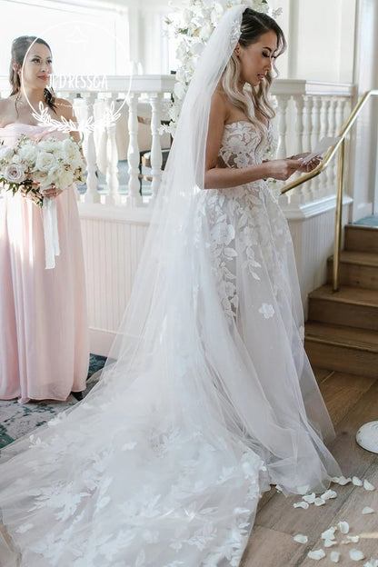 A-Line Sweetheart Tulle Lace Wedding Dresses, WD25028