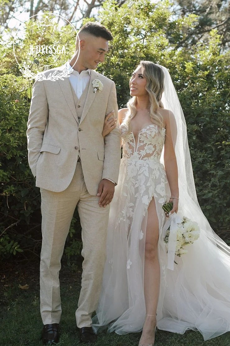 A-Line Sweetheart Tulle Lace Wedding Dresses, WD25028