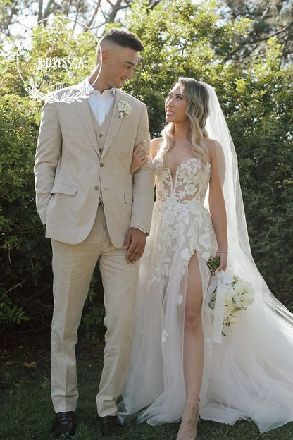 A-Line Sweetheart Tulle Lace Wedding Dresses, WD25028