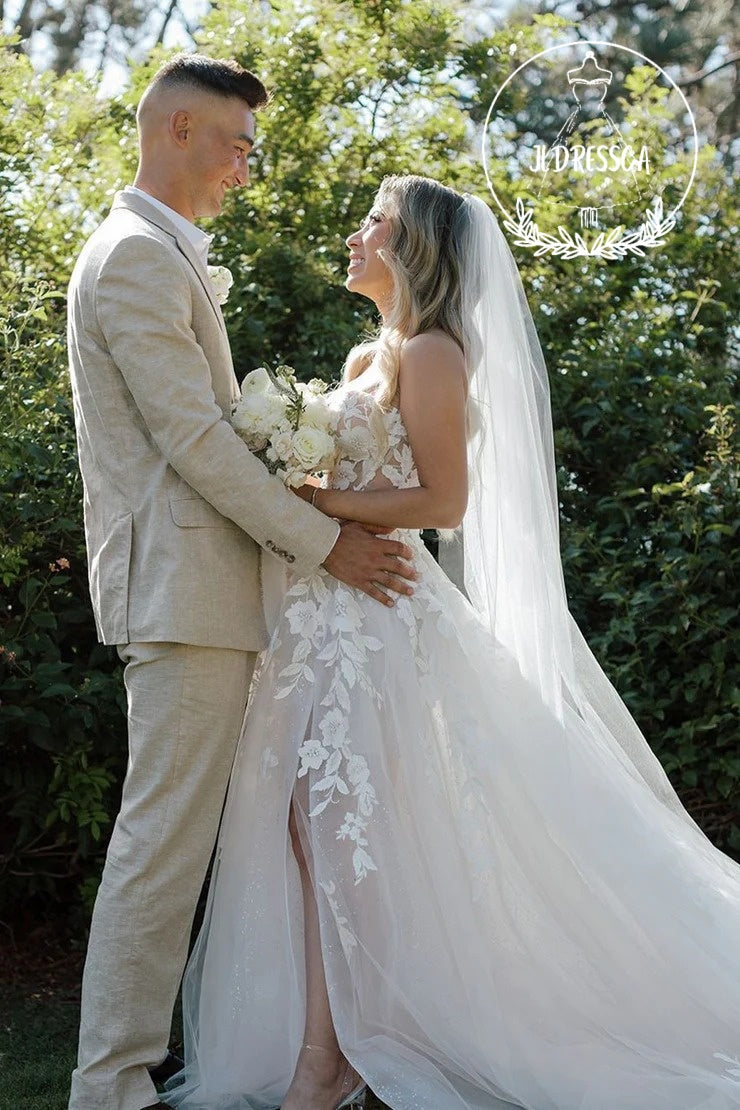 A-Line Sweetheart Tulle Lace Wedding Dresses, WD25028