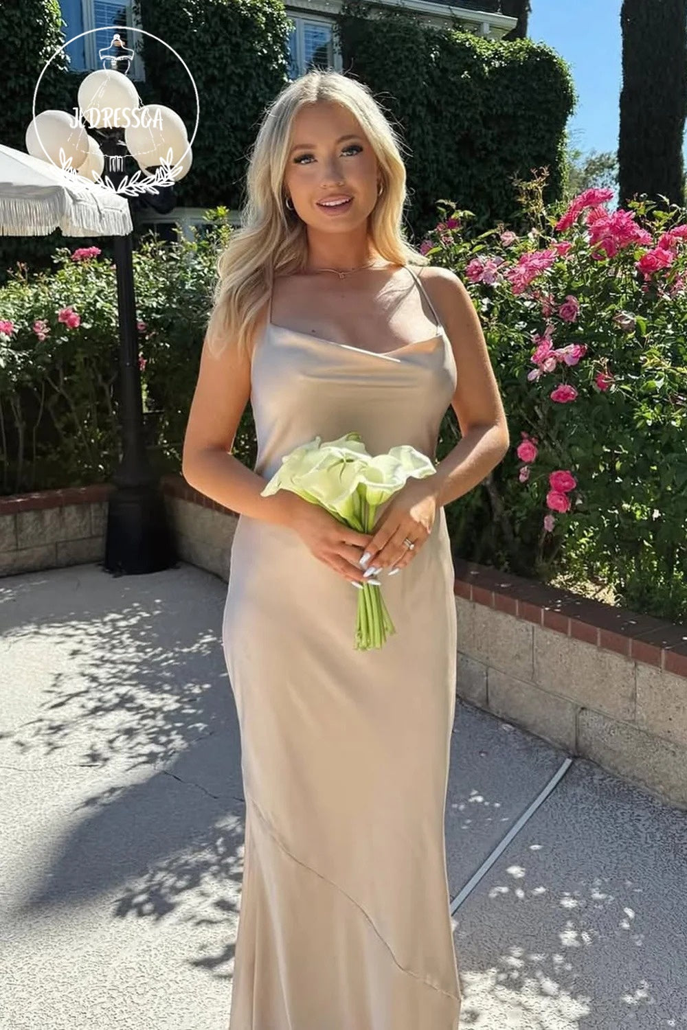Mermaid Scoop Neck Cute Silk Satin Bridesmaid Dress, BD25019
