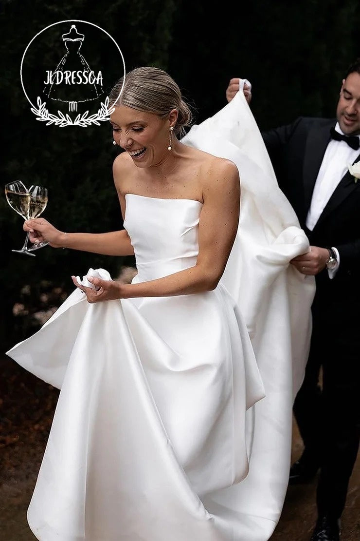 A-Line Strapless Satin Wedding Dress, WD25030