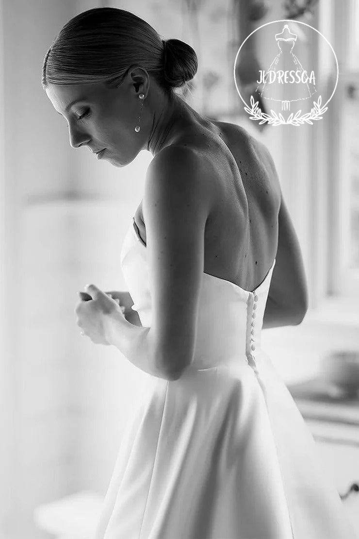 A-Line Strapless Satin Wedding Dress, WD25030