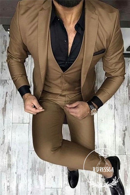 Chocolate Brown Three Piece Men's Prom Suits Designer Slim Fit Dress Suit, SU25049