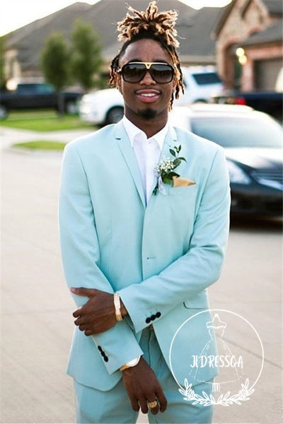 Mint Green Slim Fit Mens Suits Groomsmen Wear Two Pieces Notched Lapel Formal Prom Suit, SU25008