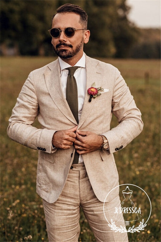 Party Linen Wedding Suit Casual Summer Beach Groom Slim Fit Suit Tuexedos, SU25019