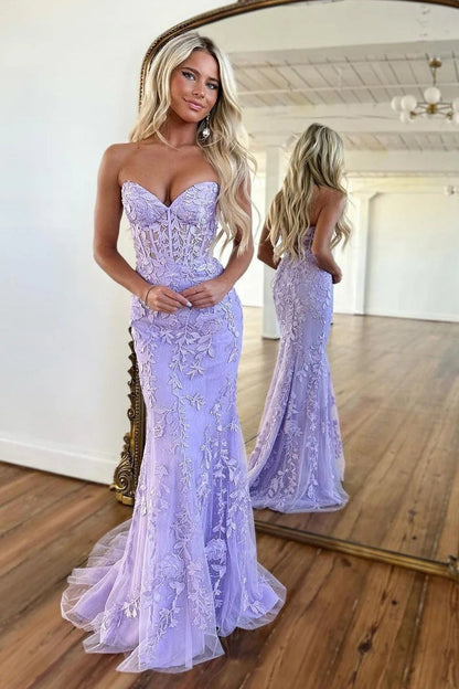 Yellow Sweetheart Mermaid Lace Prom Dress with Beading, PD25755