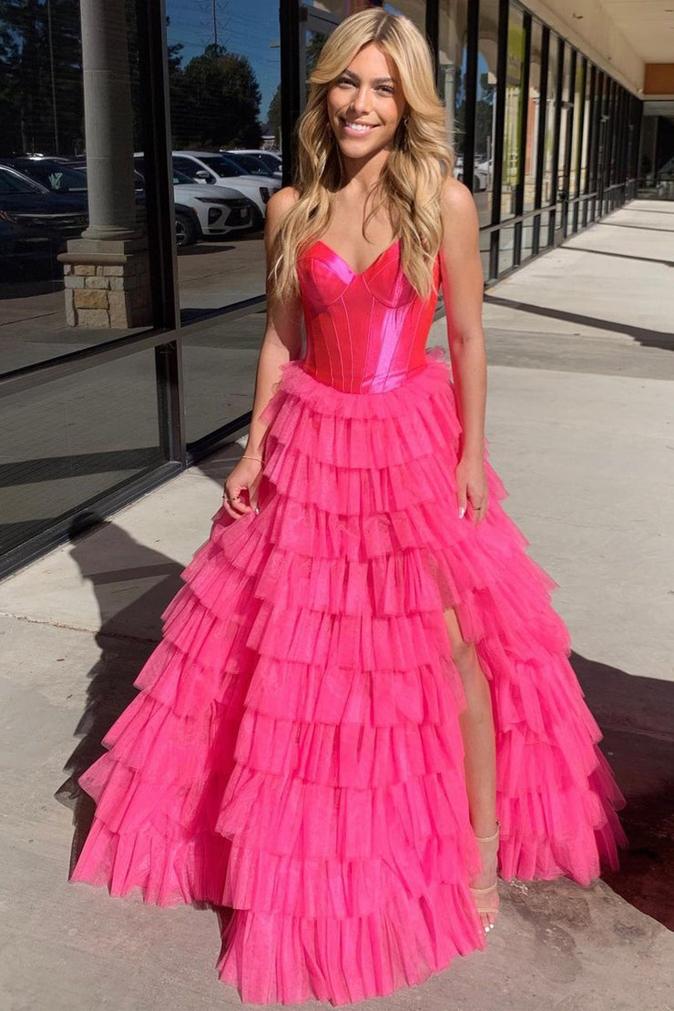 Black Sweetheart Tiered Ruffle Long Prom Dress, PD25654