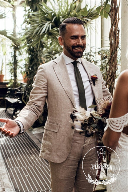 Party Linen Wedding Suit Casual Summer Beach Groom Slim Fit Suit Tuexedos, SU25019