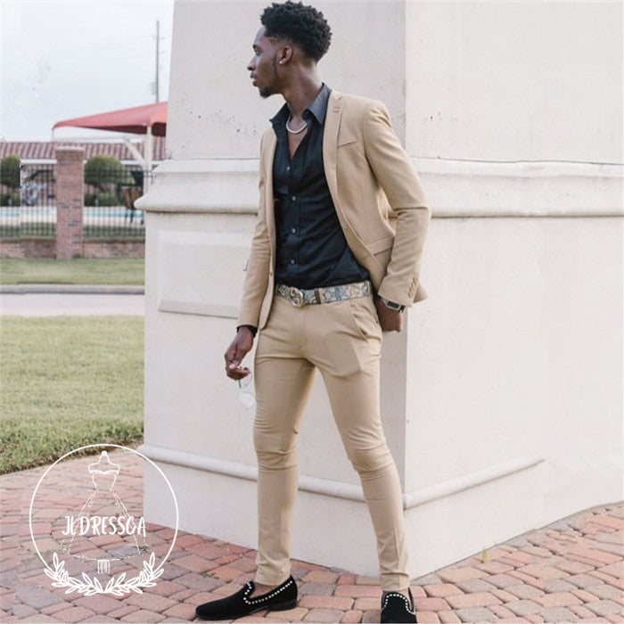 Khaki Slim Fit Two Piece Men Suit, SU25038