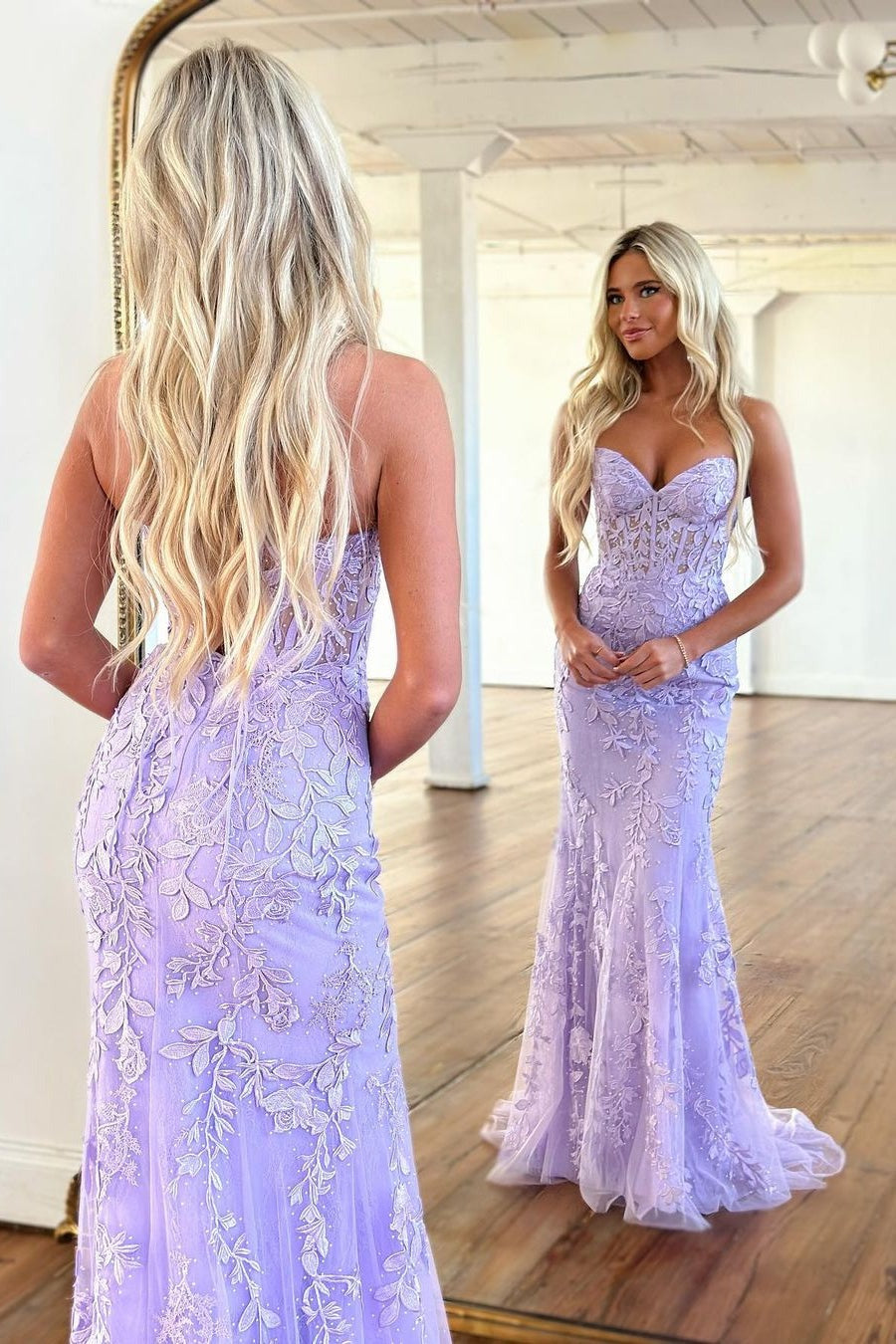 Yellow Sweetheart Mermaid Lace Prom Dress with Beading, PD25755