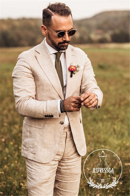 Party Linen Wedding Suit Casual Summer Beach Groom Slim Fit Suit Tuexedos, SU25019