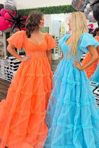 Orange Tulle Sweetheart Ball Gown Long Prom Dress, PD25466