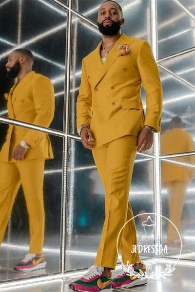 Yellow Double Breasted Designer Men Suits for Prom, SU25010
