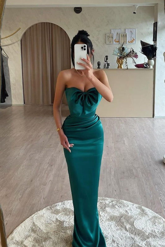 Sweetheart Mermaid Dark Green Satin Long Prom Dresses