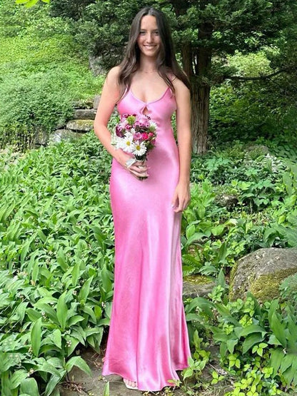 Pink Chic Sheath V Neck Long Prom Dress