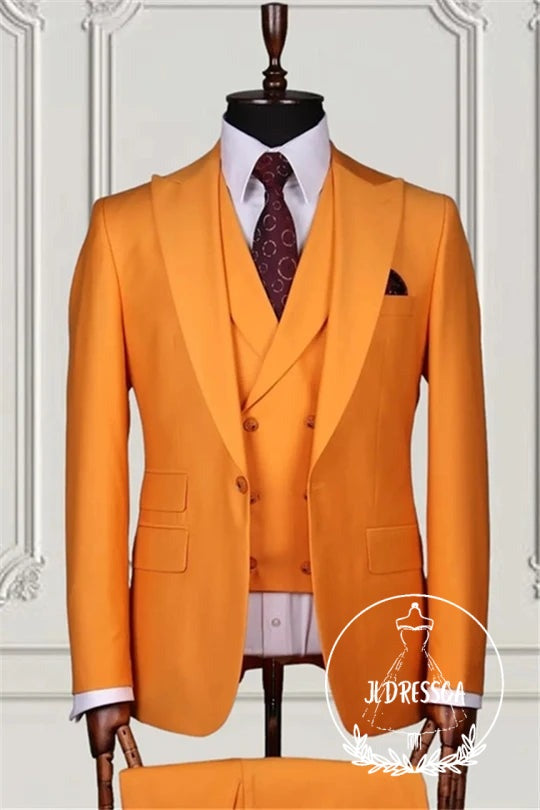 Orange Three Pieces Slim Fit Prom Men Suits, SU25062