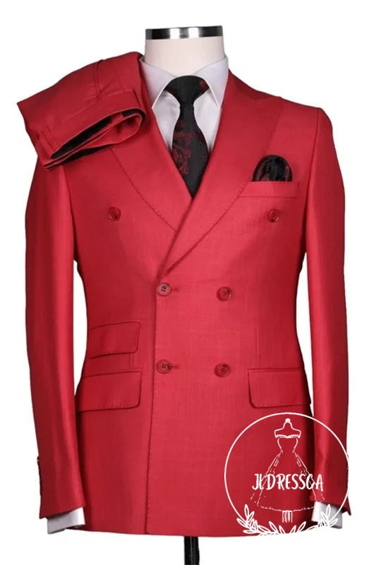 Red Double Breasted Prom Men Suits, SU25172