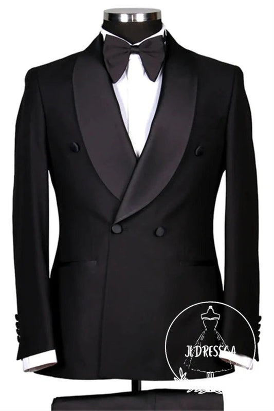 Classic Black Shawl Lapel Double Breasted Wedding Men Suits, SU25152