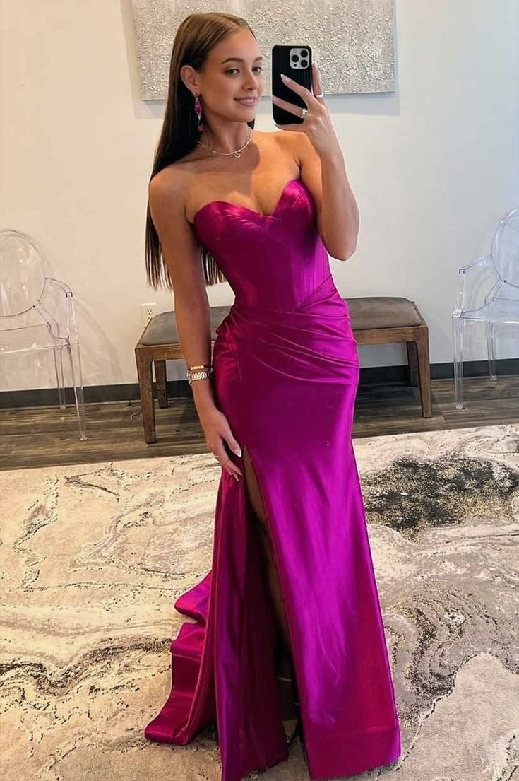 Fuchsia Sweetheart Mermaid Prom Dress with Slit