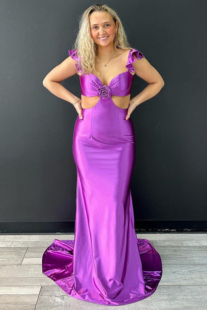 Purple Satin Mermaid Sweetheart Long Prom Dress, PD25440