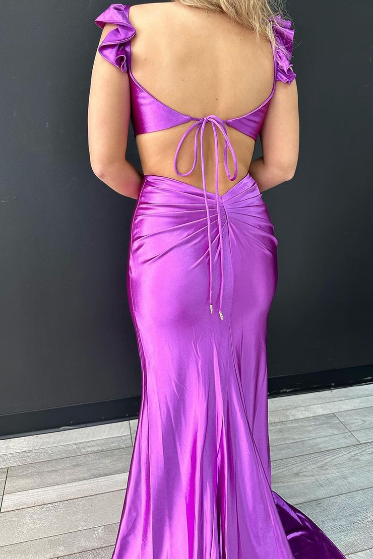 Purple Satin Mermaid Sweetheart Long Prom Dress