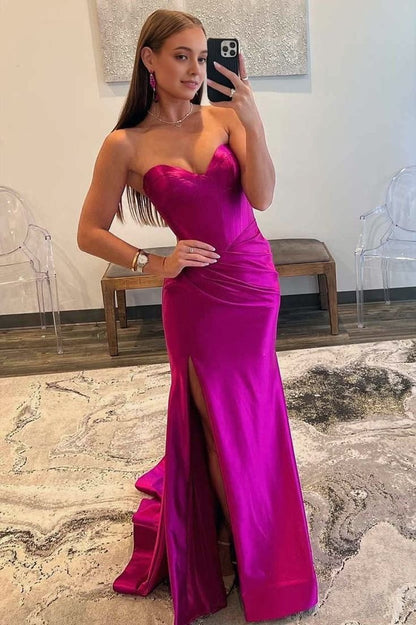 Fuchsia Sweetheart Mermaid Prom Dress with Slit