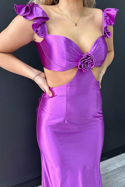 Purple Satin Mermaid Sweetheart Long Prom Dress