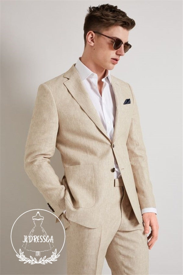 Drape Notched Lapel Wedding Tuxedos for Groomsmen Summer Prom Linen Men Suits Two-piece, SU25053