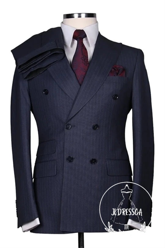 Dark Navy Close Fitting Double Breasted Men Suits, SU25183