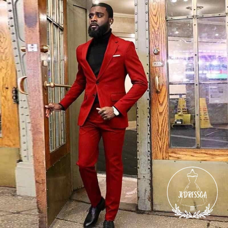 Classy Red Two Piece Slim Fit Prom Men Suit, SU25012