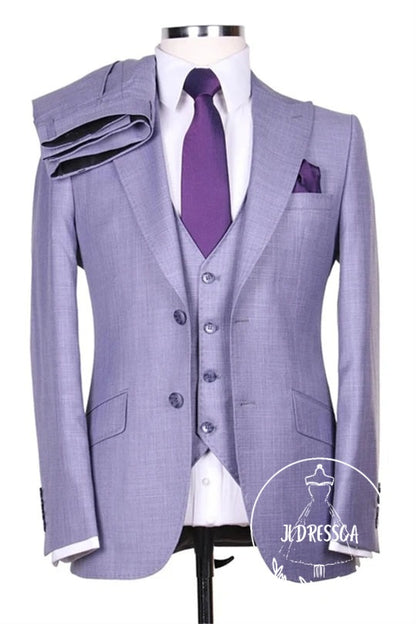 Purple Three Pieces Peaked Lapel Prom Men Suits, SU25193
