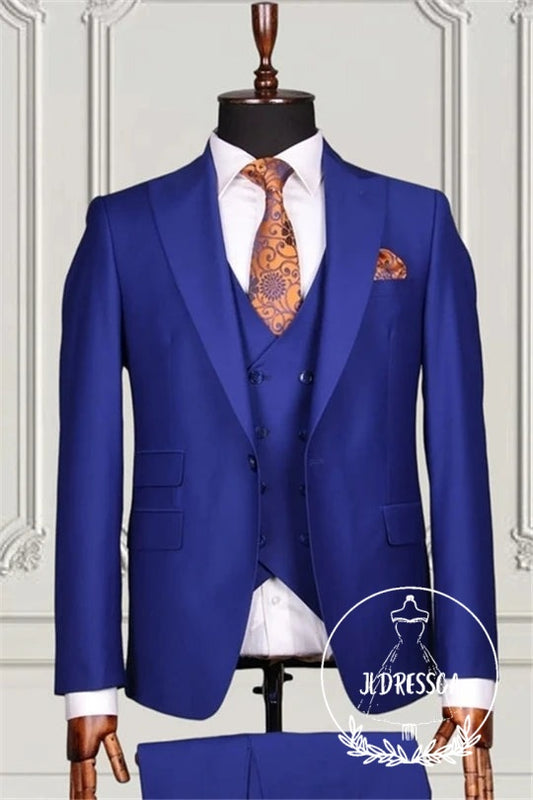 Royal Blue Three Pieces Slim Fit Business Men Suits, SU25083