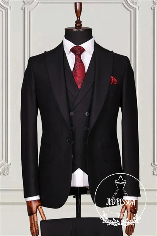 Modern Black Peaked Lapel Three Pieces Men Suits, SU25061