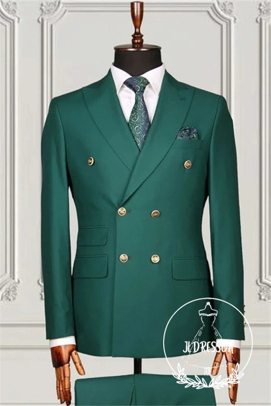Sage Double Breasted Peaked Lapel Best Fitted Men Suits, SU25091