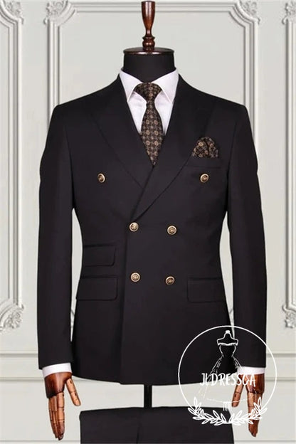 Classic Black Double Breasted Slim Fit Men Suits, SU25081