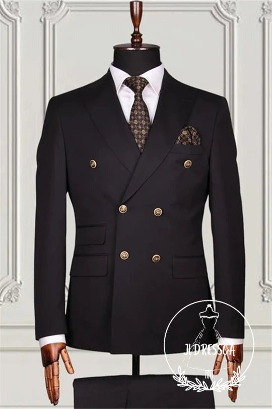 Classic Black Double Breasted Slim Fit Men Suits, SU25081